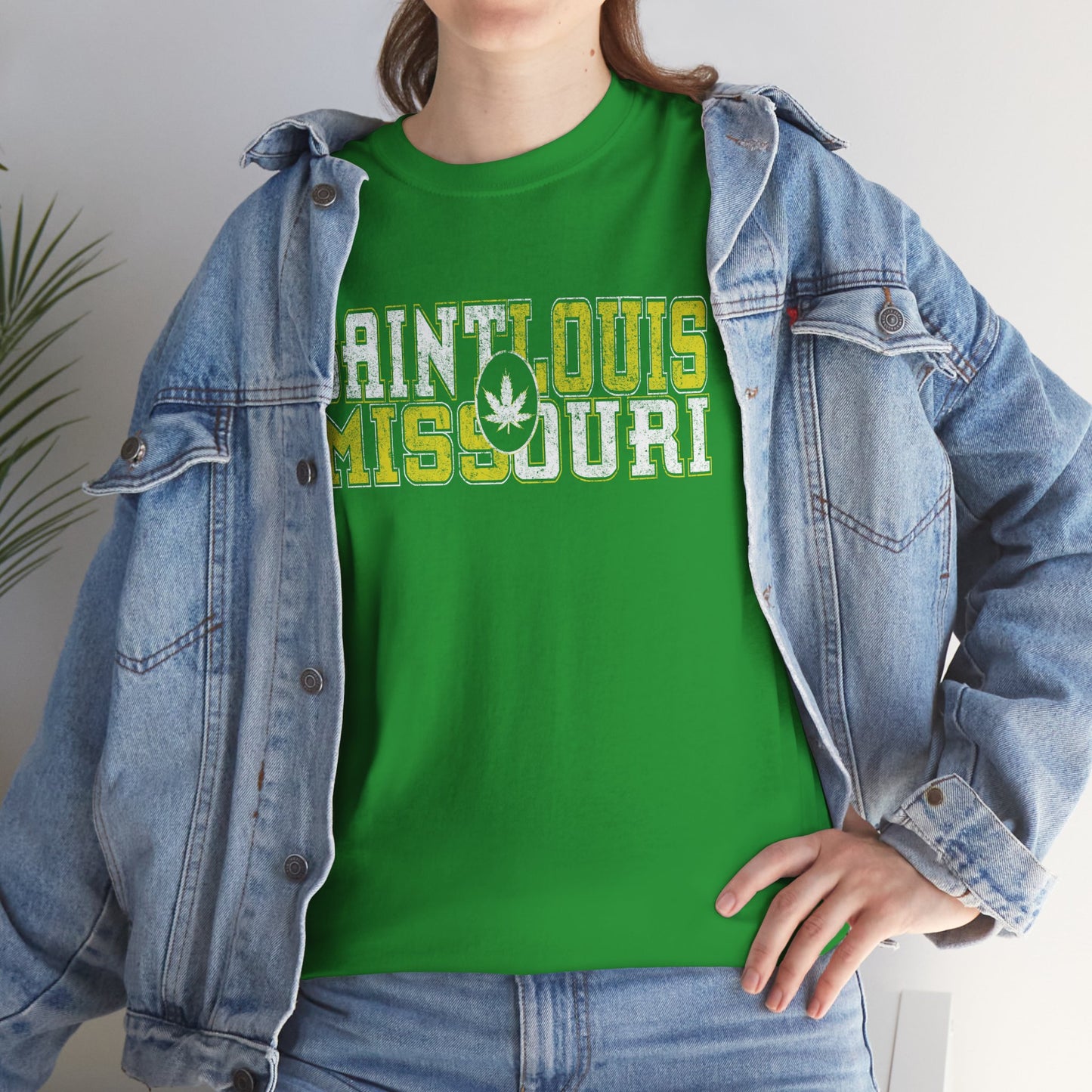Saint Louis Missouri Tee - Retro Collegiate Cannabis Leaf Design