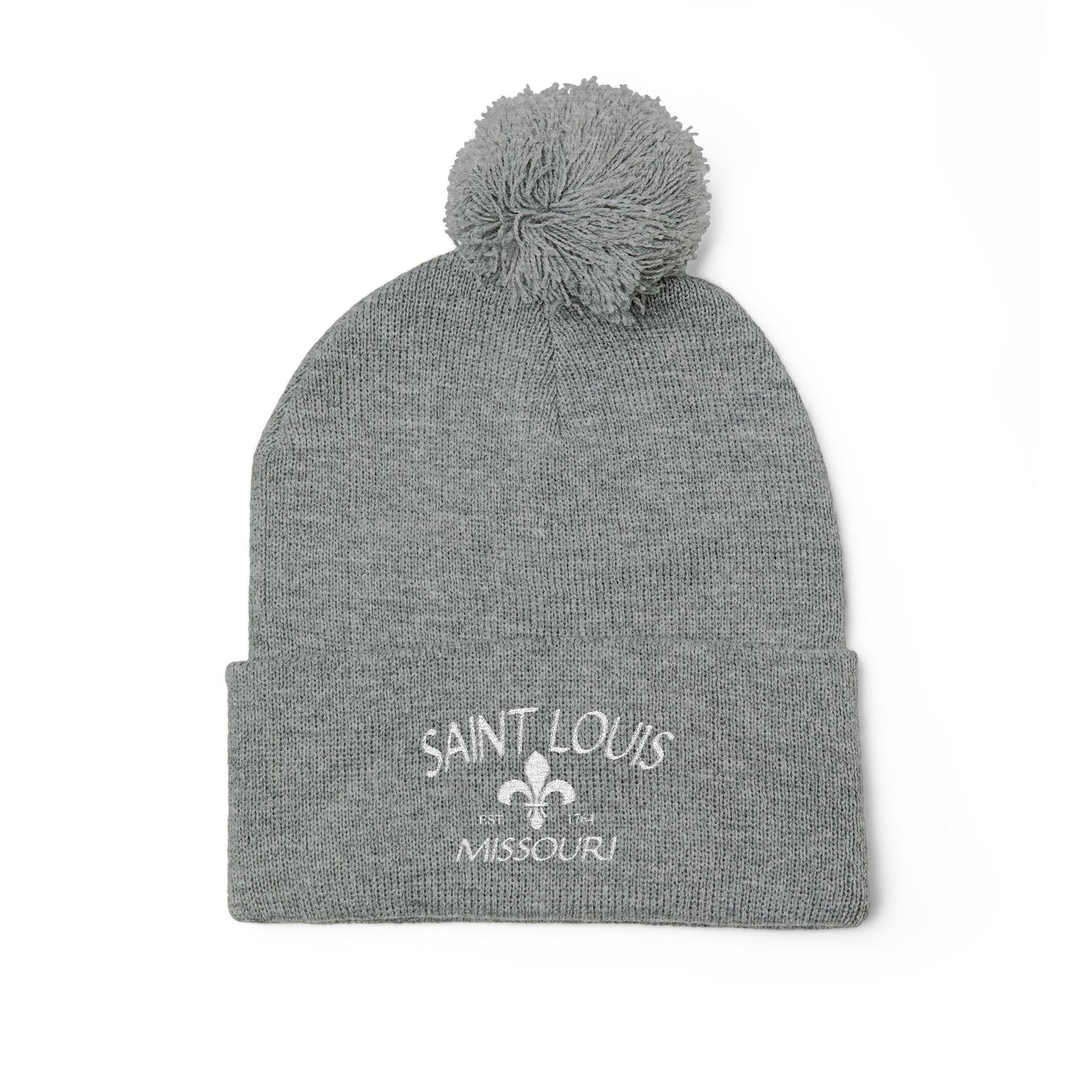 St. Louis Pom Pom Knit Cap — Embroidered Cuffed Beanie