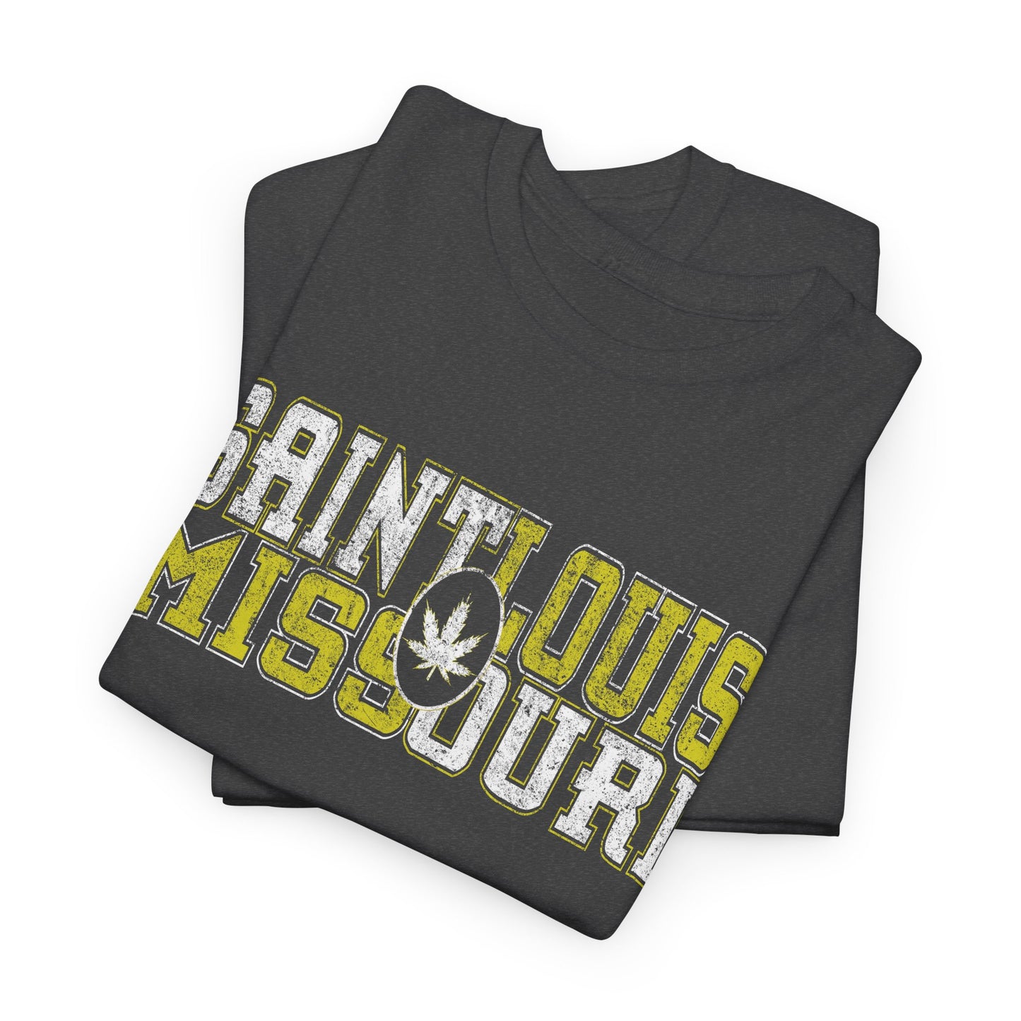 Saint Louis Missouri Tee - Retro Collegiate Cannabis Leaf Design