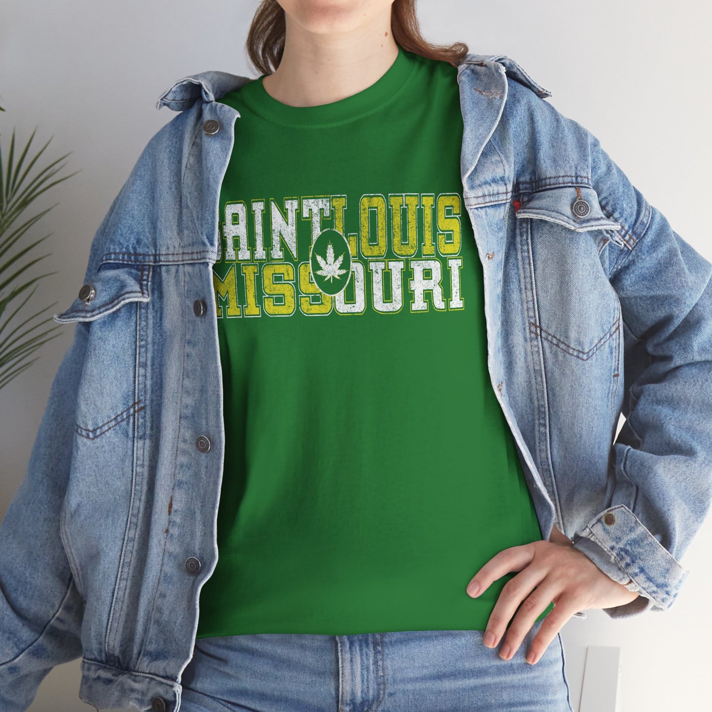 Saint Louis Missouri Tee - Retro Collegiate Cannabis Leaf Design