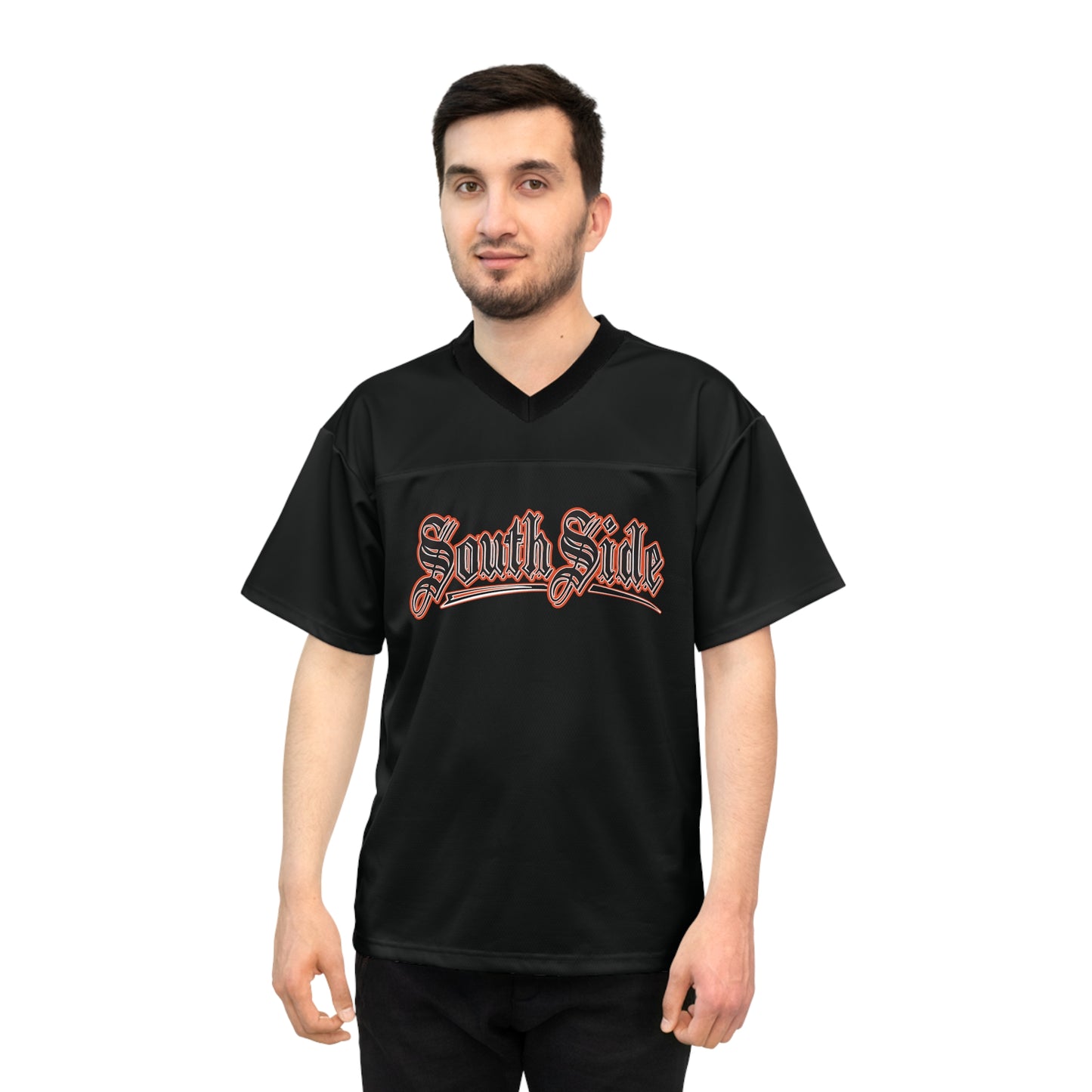 South Side Unisex Football Jersey (AOP) Black & Orange