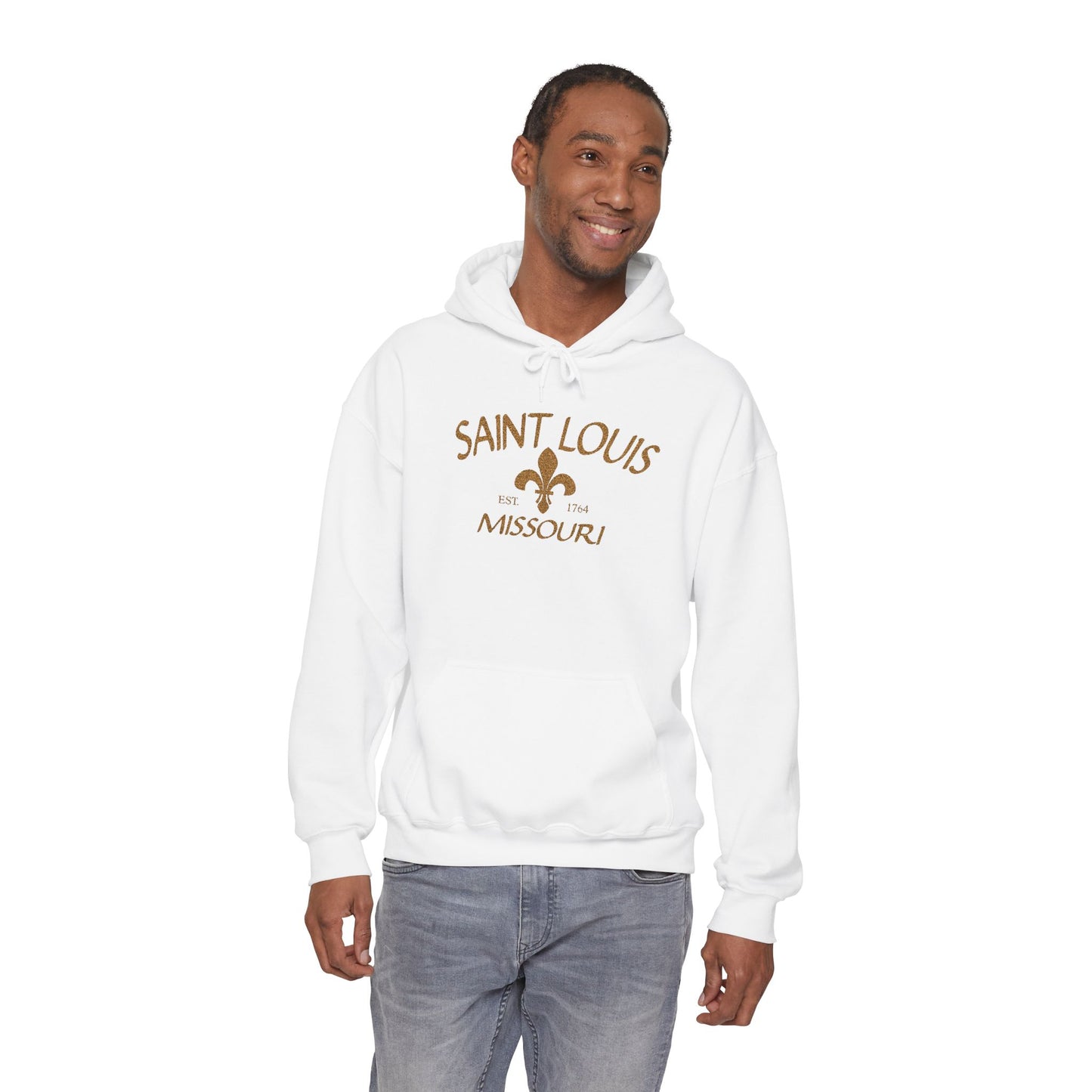Saint Louis Missouri Embroidered Hoodie — Brown Lettering
