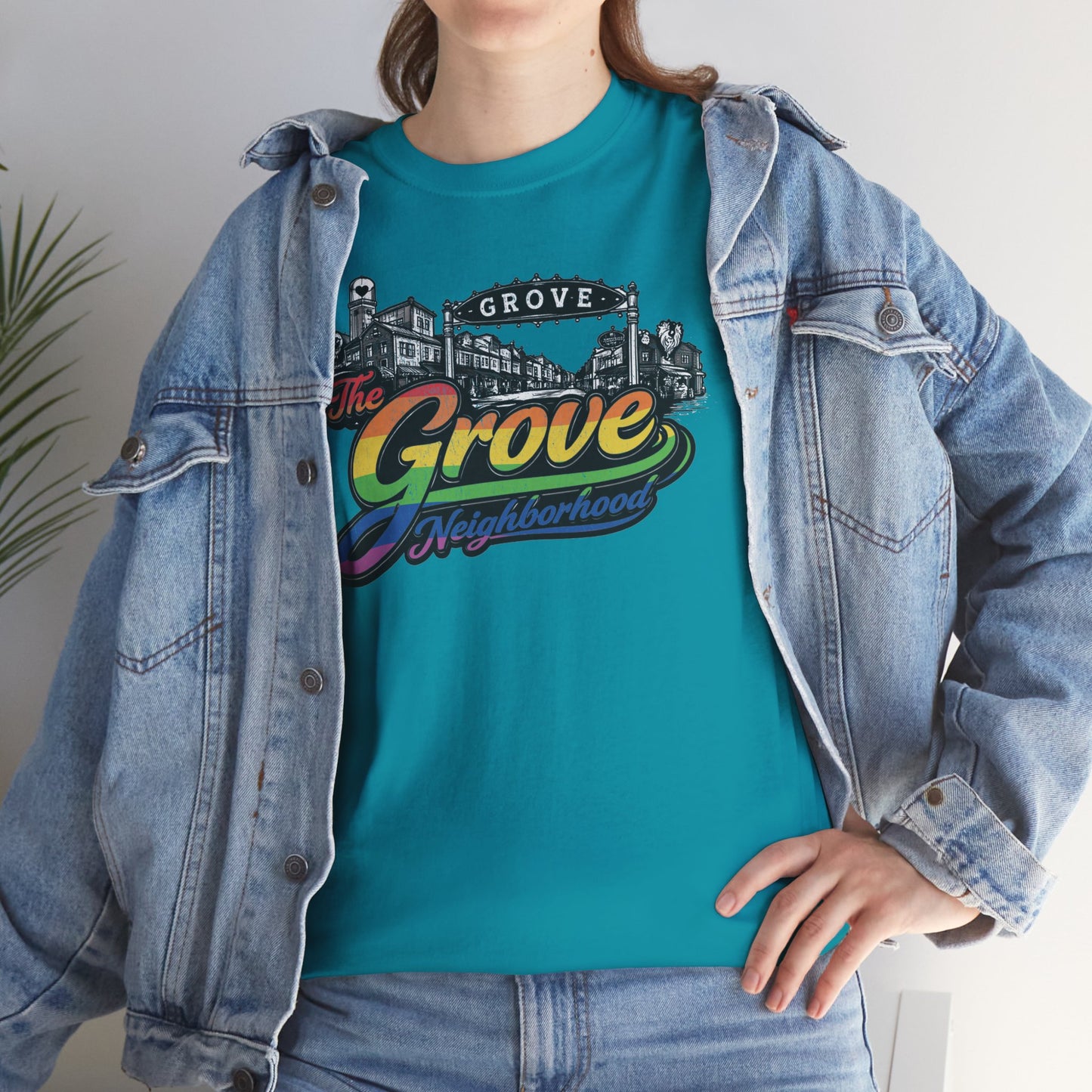 The Grove Neighborhood Tee — Retro Rainbow Logo T-Shirt