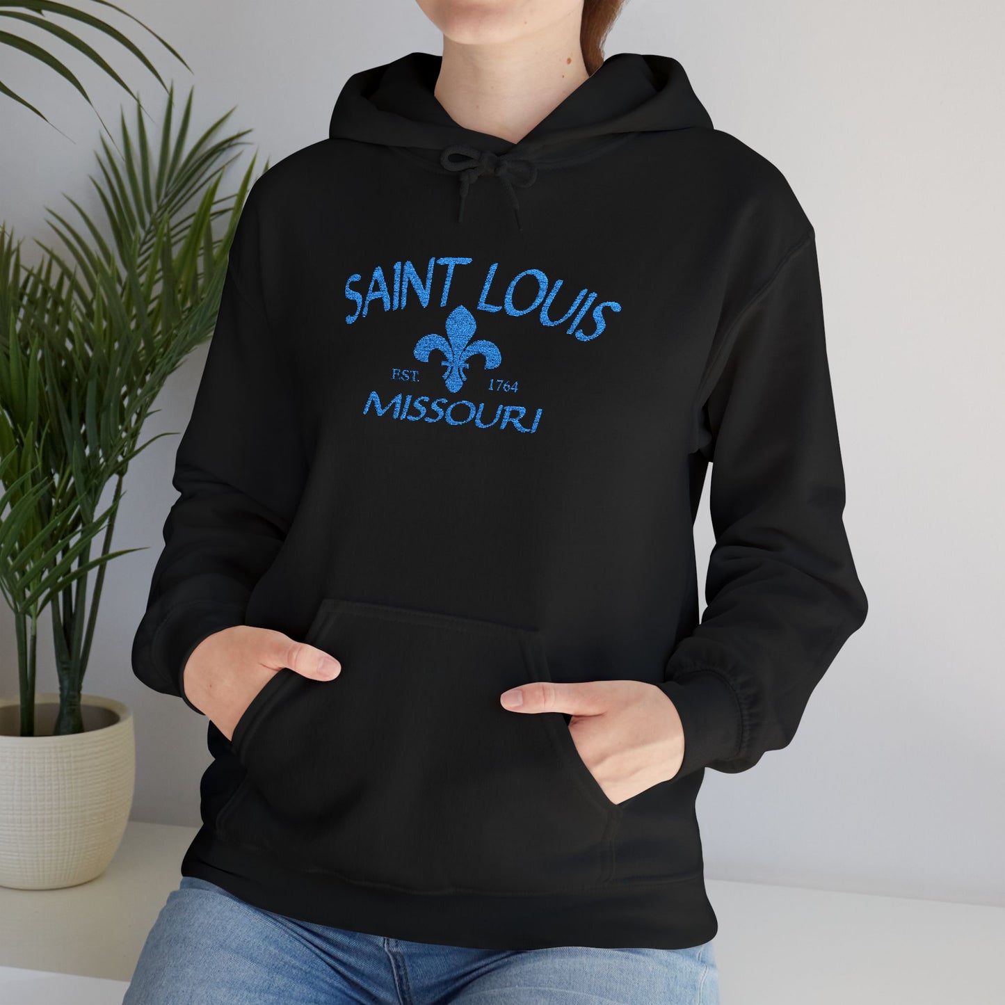 Saint Louis Embroidered Hoodie — Blue Lettering