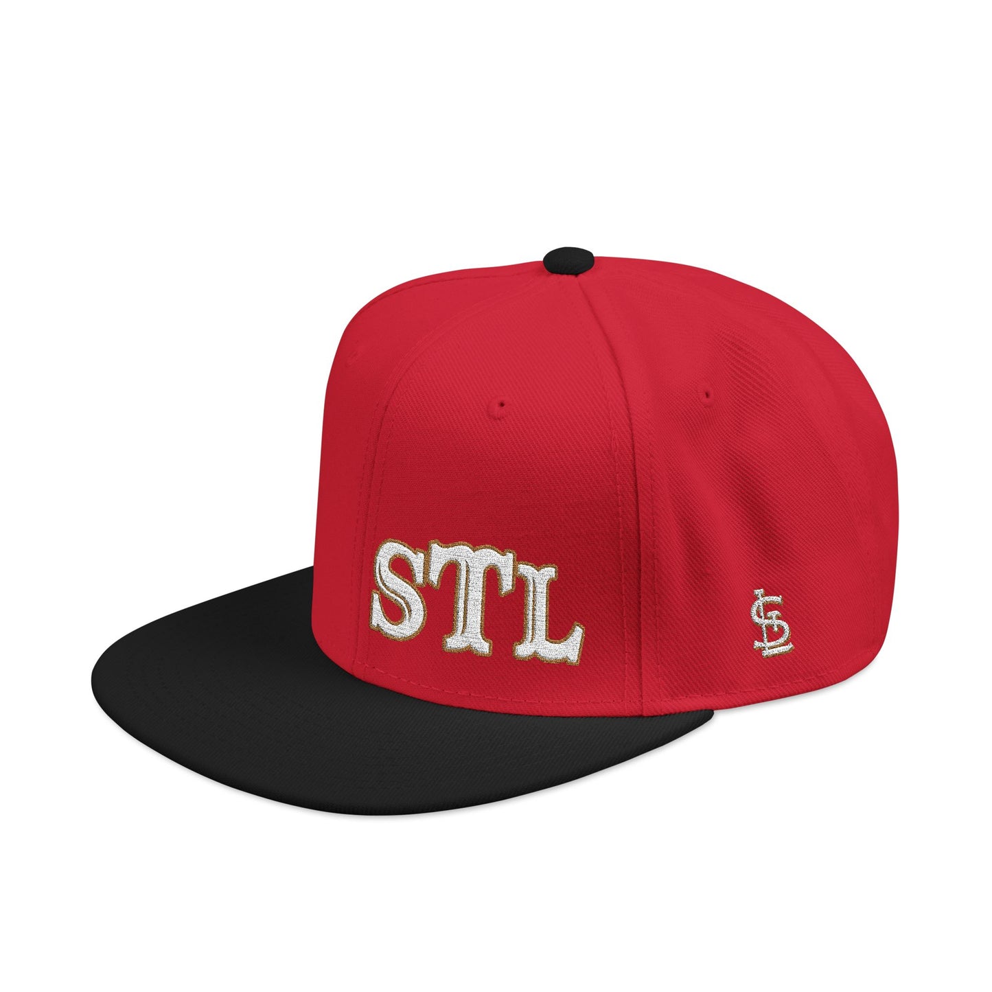 STL Embroidered Snapback Hat- Gold & White Lettering Printify