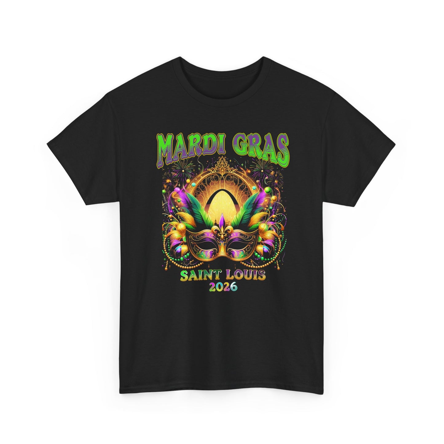 Mardi Gras Graphic Tee — Festive Carnival Mask & Beads Shirt