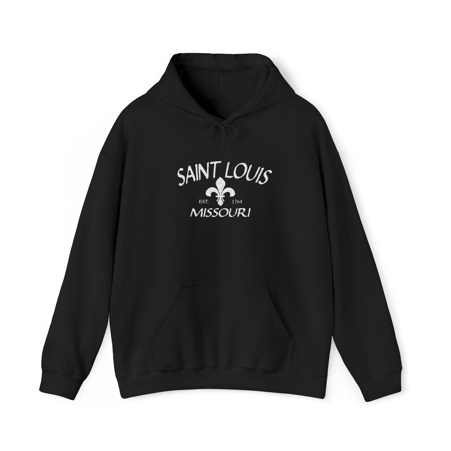 Saint Louis Missouri Embroidered Hoodie — White Lettering Printify