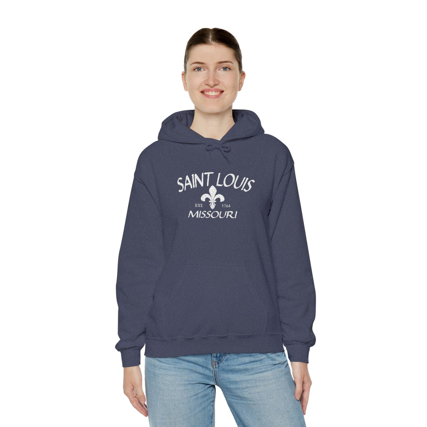 Saint Louis Missouri Embroidered Hoodie — White Lettering Printify