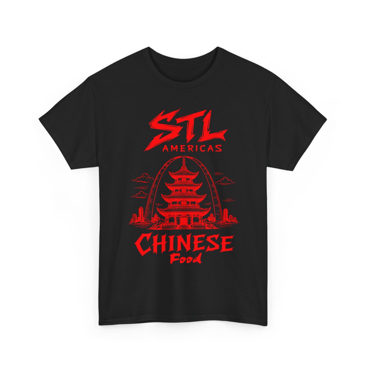 STL Americas Chinese Food T-Shirt — Retro Pagoda Graphic Tee⚠️ Contains AI-generated models