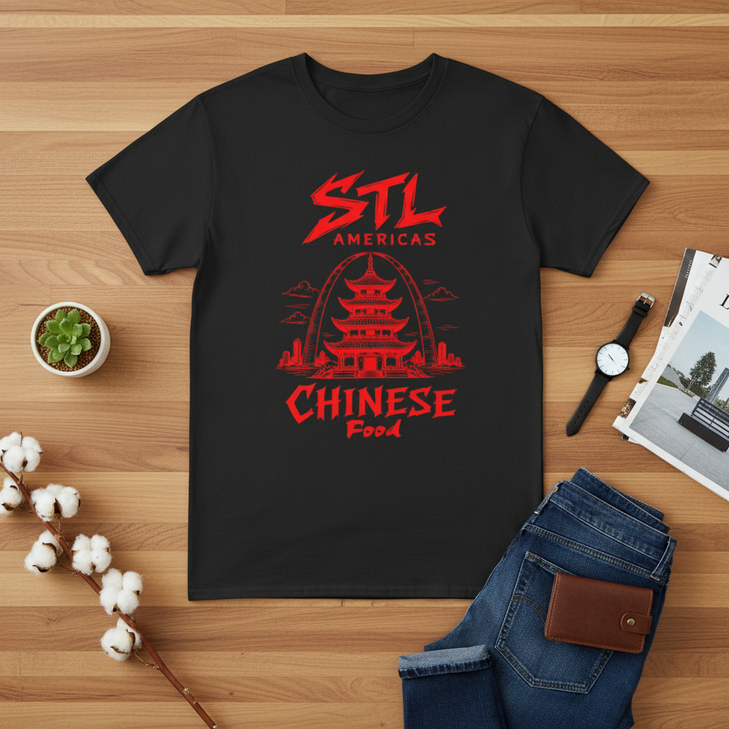 STL Americas Chinese Food T-Shirt — Retro Pagoda Graphic Tee⚠️ Contains AI-generated models